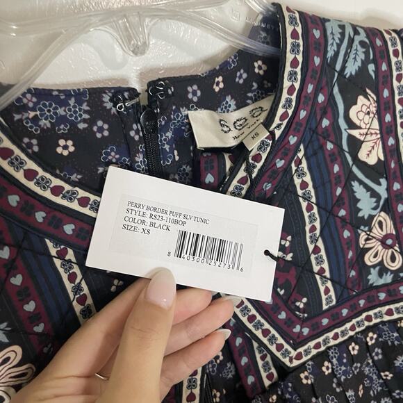 NEW SEA NY Perry Border Puff Sleeve Tunic Embroidered quilted floral Dress XS - Picture 6 of 11